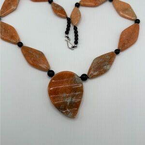 Elegant Jay King Red Sunstone and Black Onyx 925 Necklace